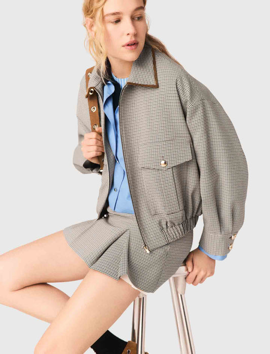Checked Bomber Jacket BROWN CHECKS