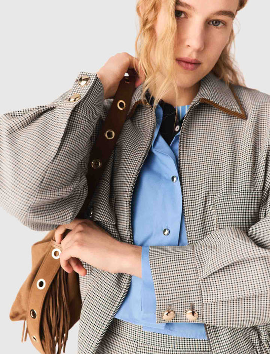 Checked Bomber Jacket BROWN CHECKS