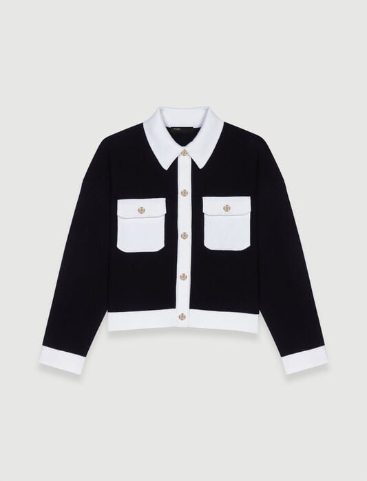 Black/Ecru-knit cardigan jacket