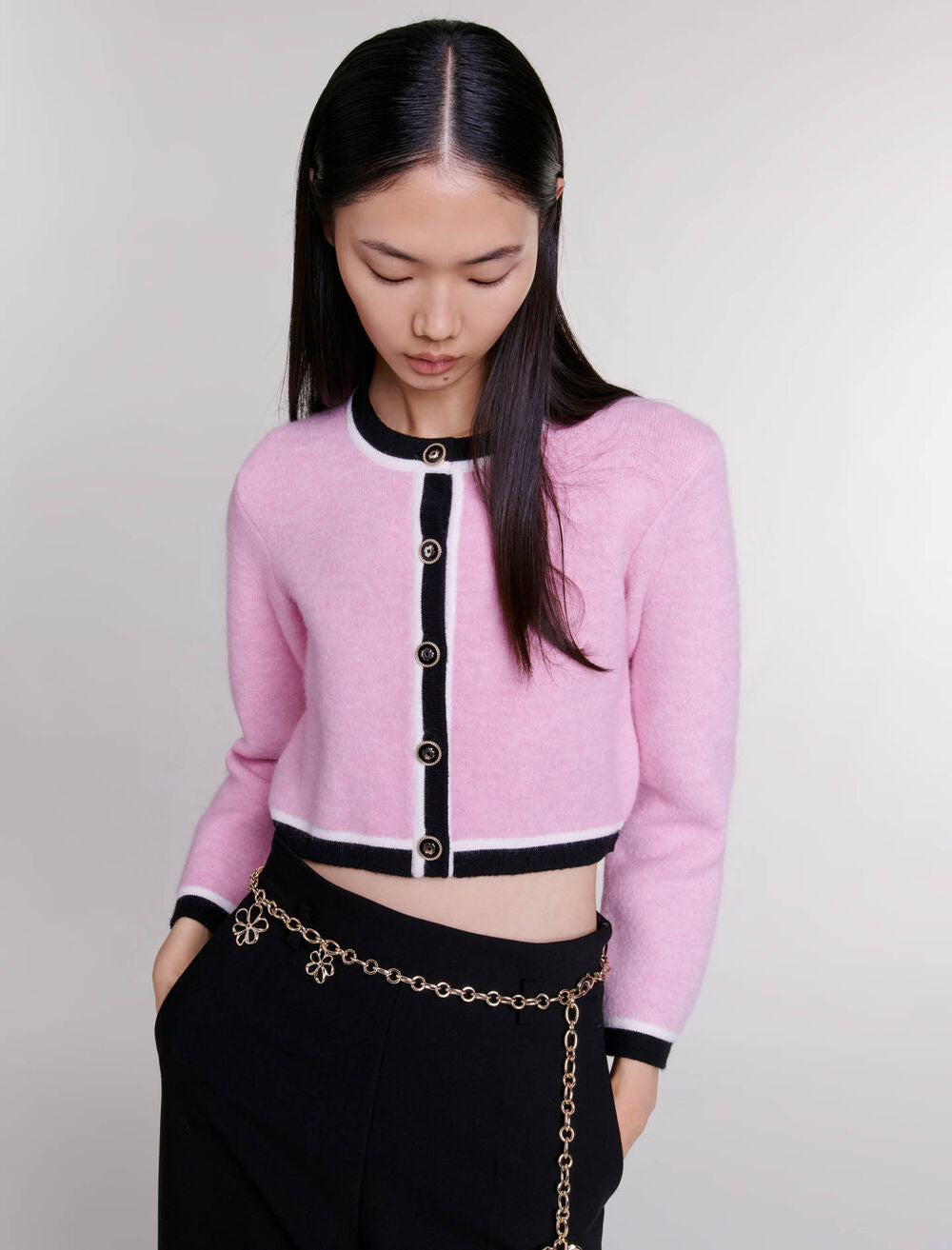Pink-featured-Cropped knit cardigan