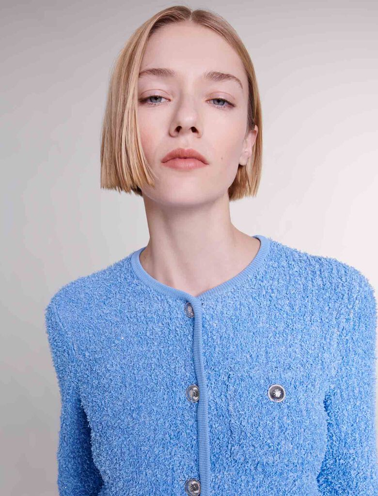 Blue-Sequin Knit Cardigan
