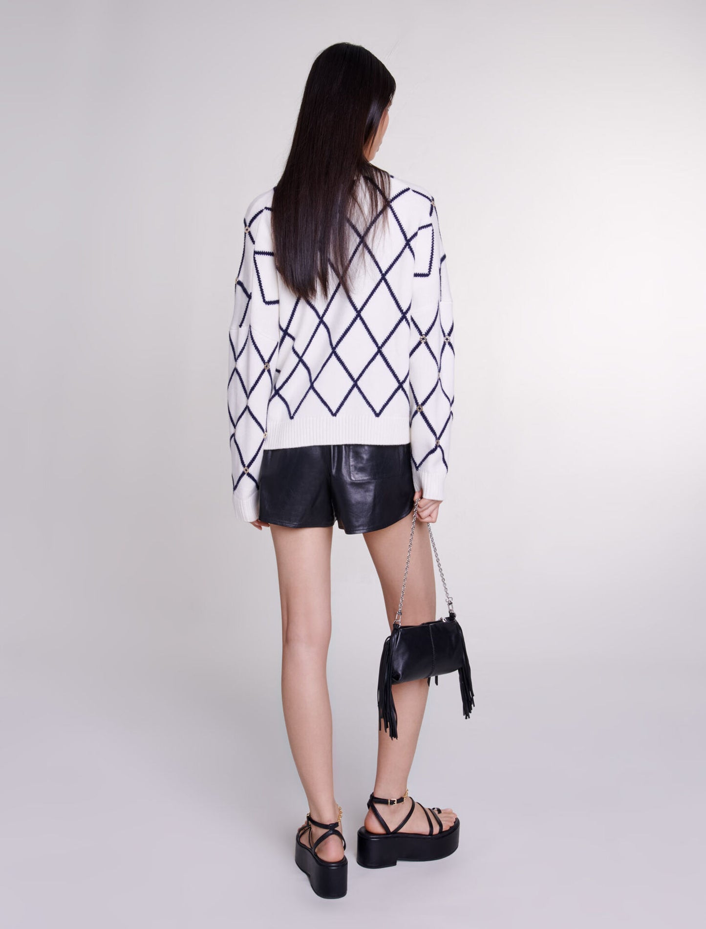 Ecru  -Diamond pattern knitted cardigan