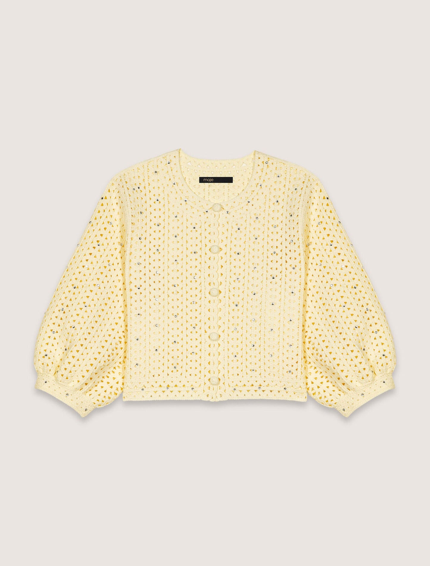 Yellow-Cropped rhinestone crochet cardigan