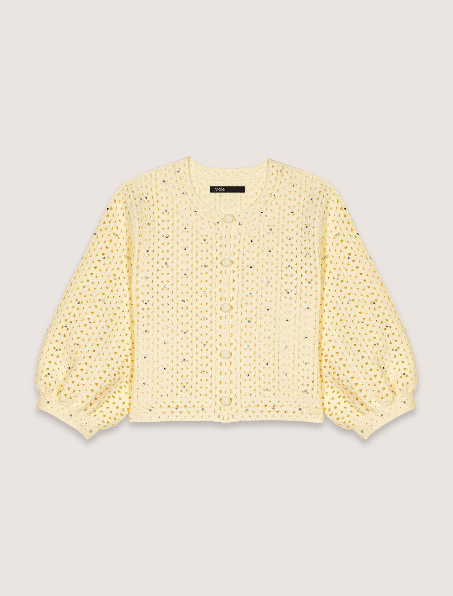 Yellow-Cropped rhinestone crochet cardigan