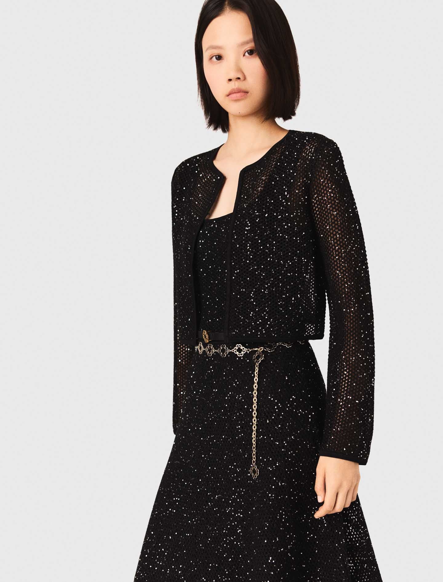 Rhinestone Knit Cardigan Black
