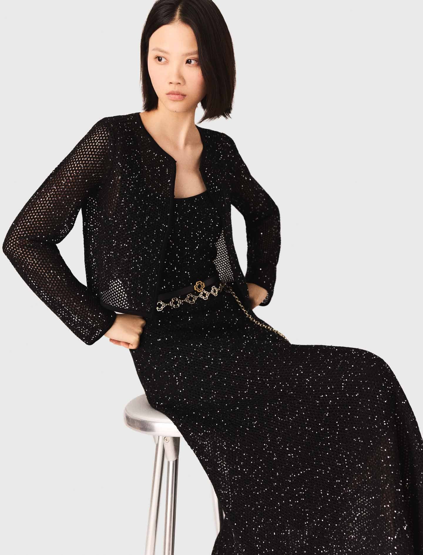 Rhinestone Knit Cardigan Black