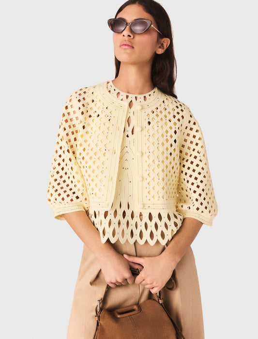 كارديغان كروشيه مزينة بأحجار الراين