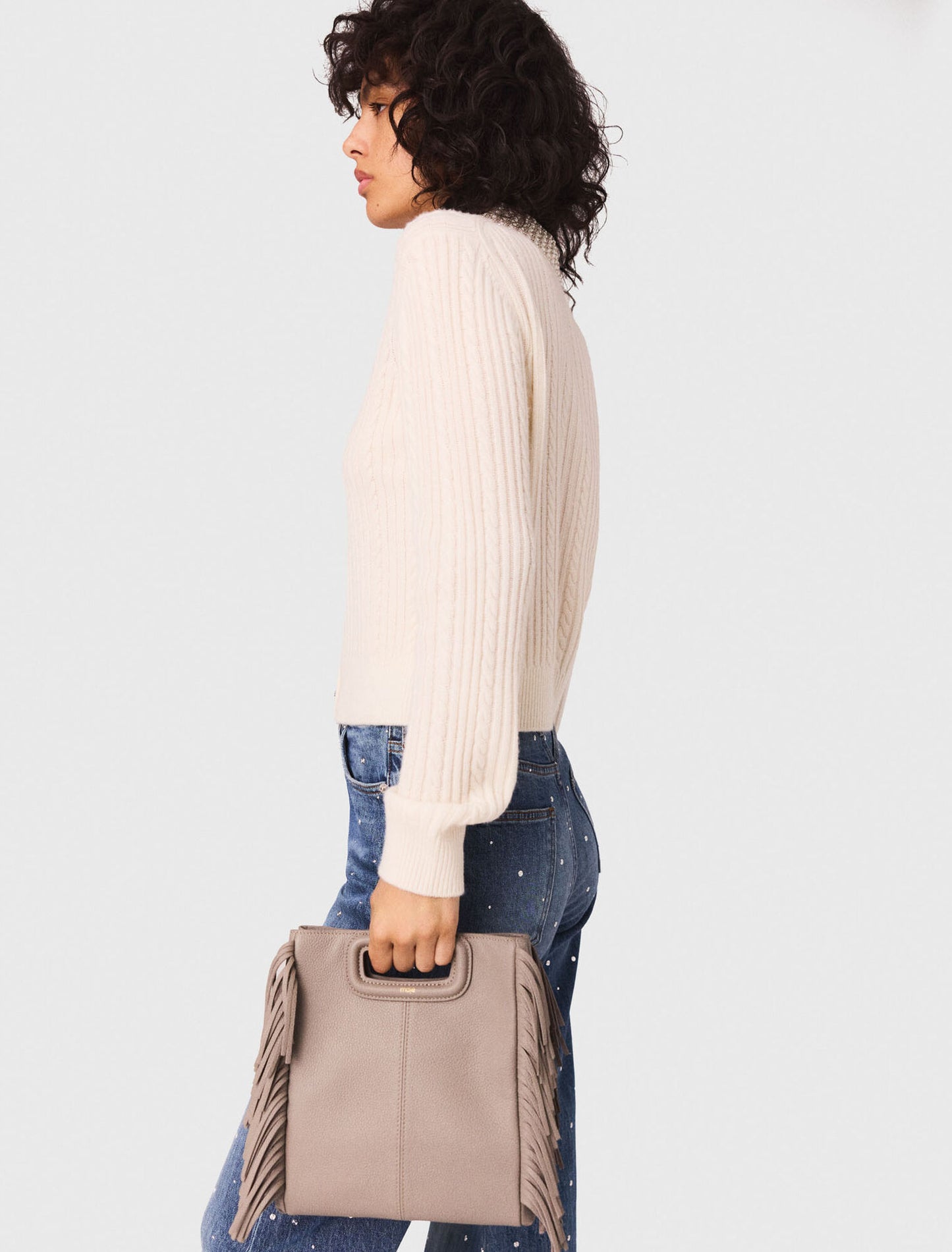 Knit cardigan with removable collar Ecru