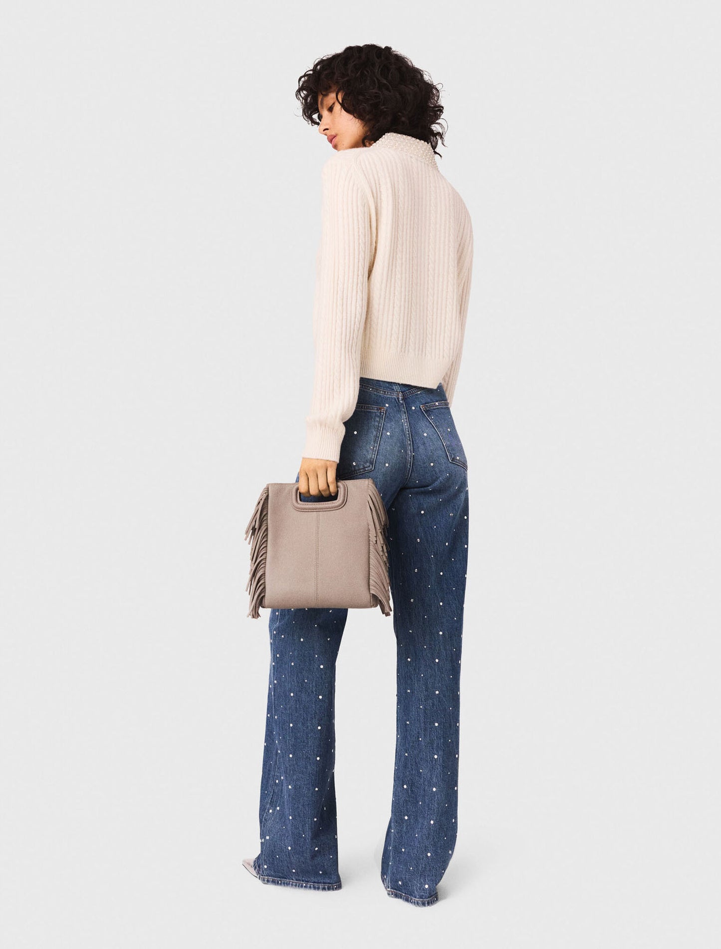 Knit cardigan with removable collar Ecru