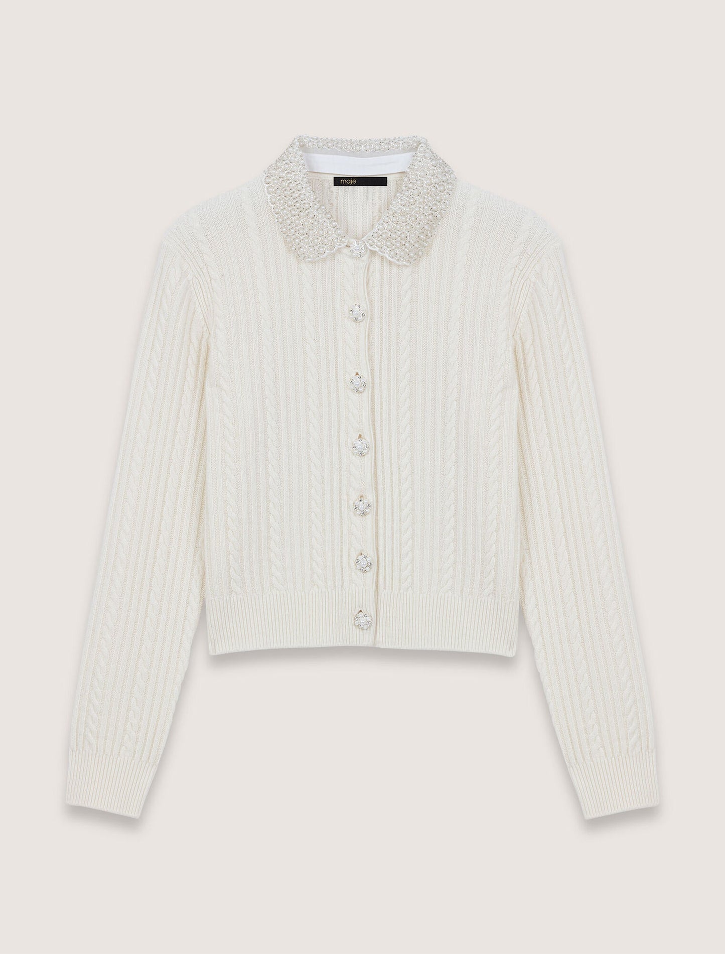 Knit cardigan with removable collar Ecru