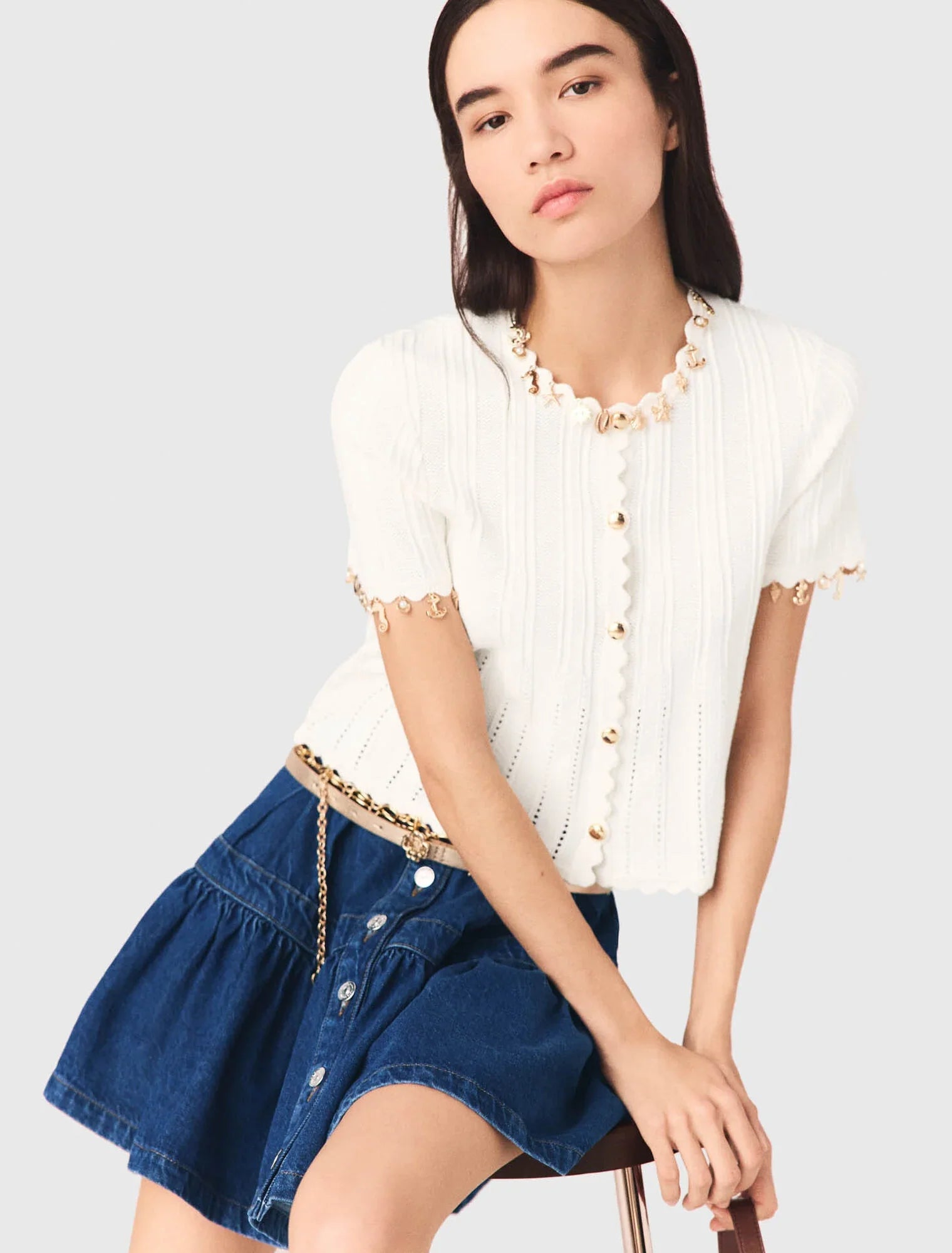 Gold Jewellery Cardigan White