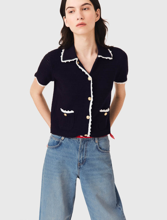Cardigan with crochet trim Navy