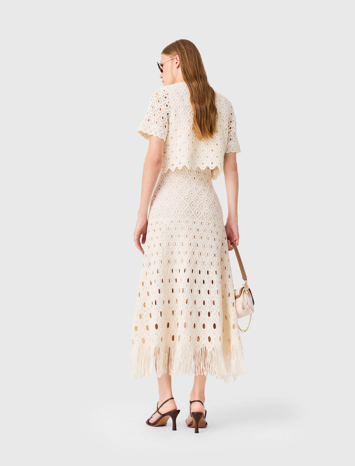 Fringed crochet cardigan Ecru