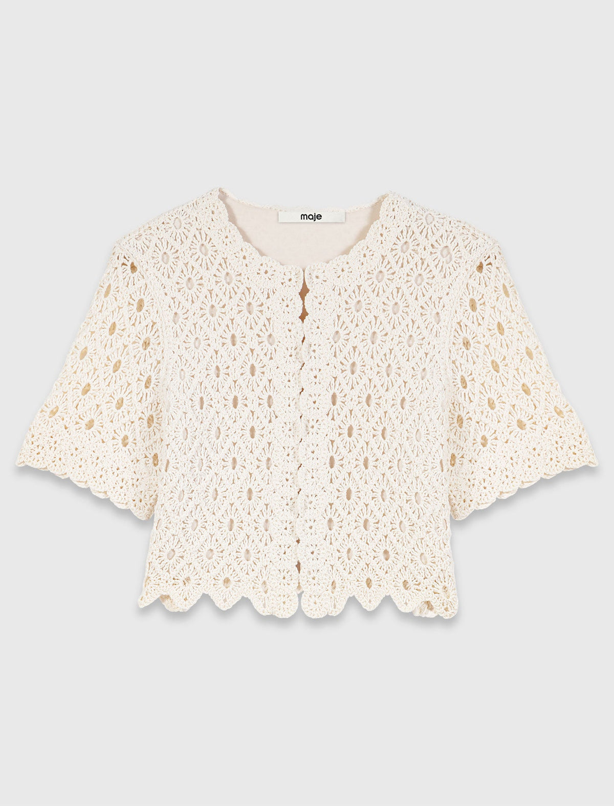 Fringed crochet cardigan Ecru