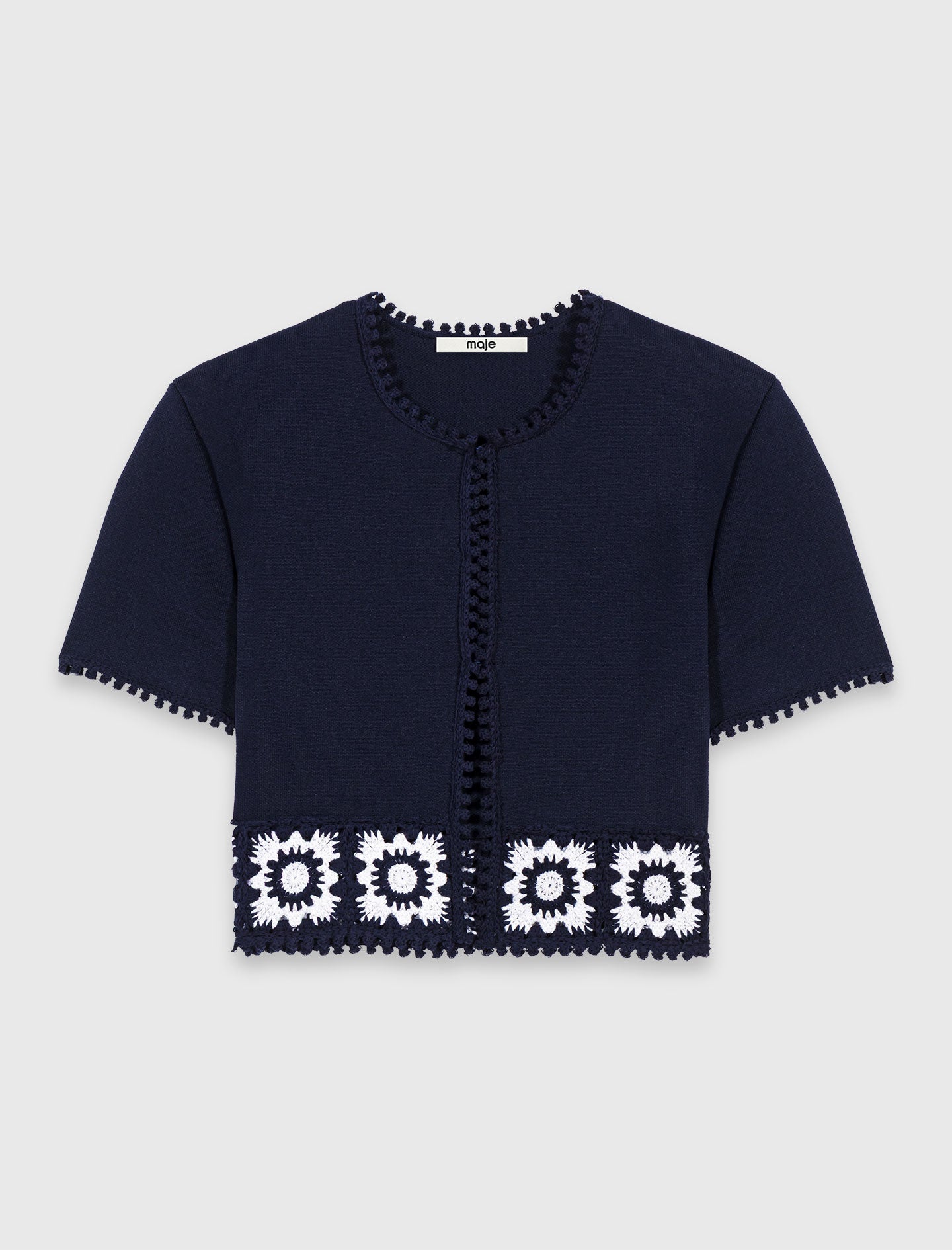 Cardigan with crochet panels Navy