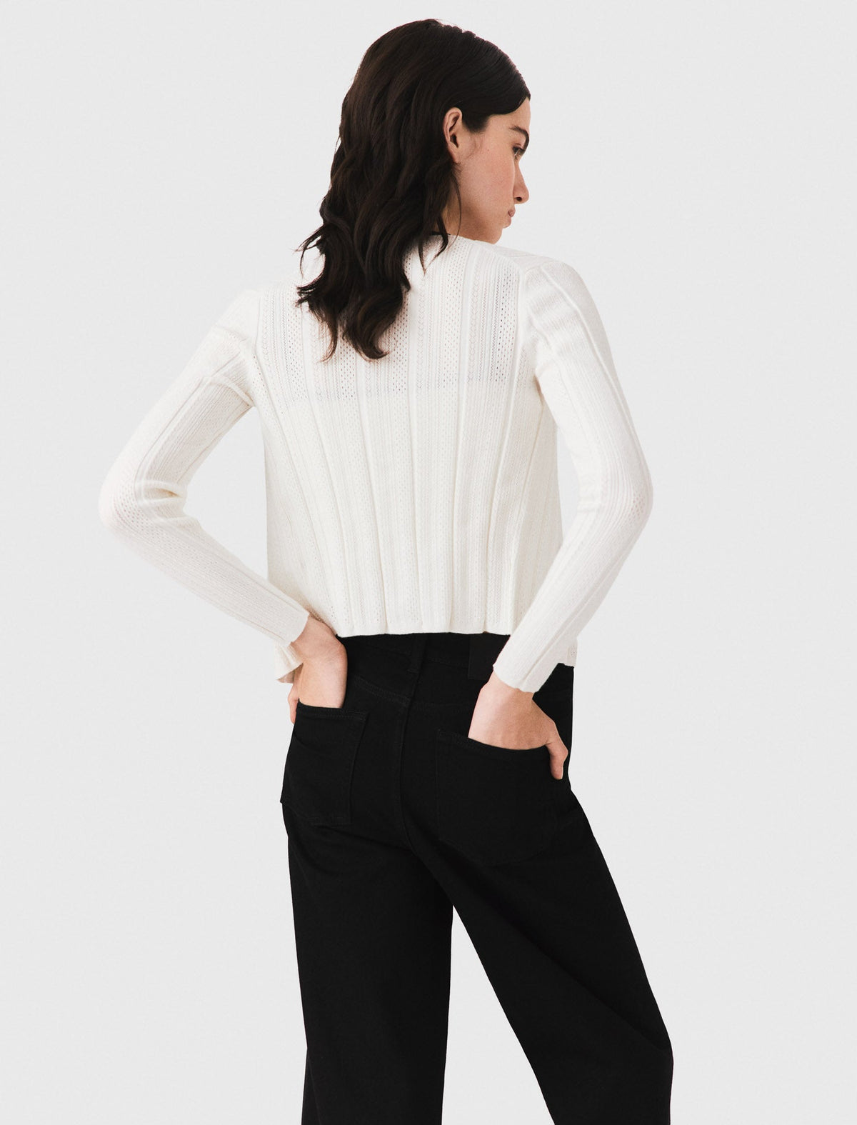 Pointelle knit twinset White