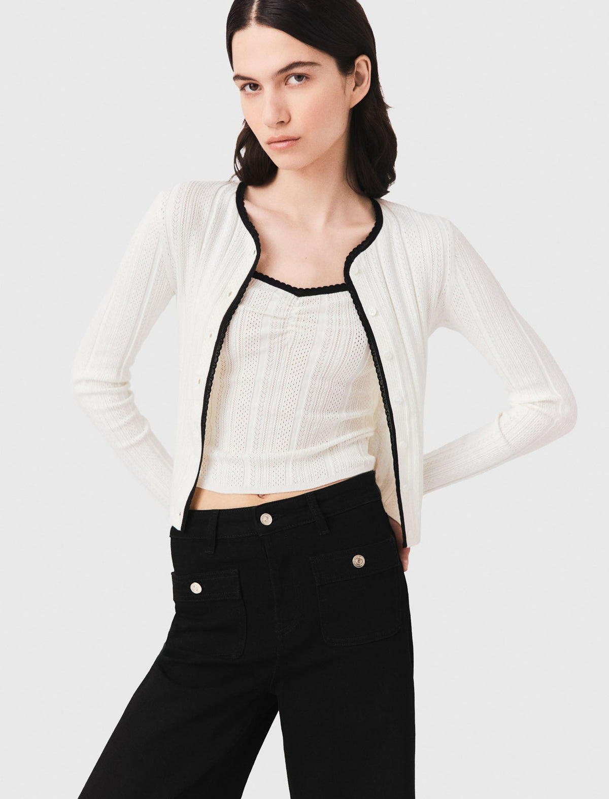 Pointelle knit twinset White