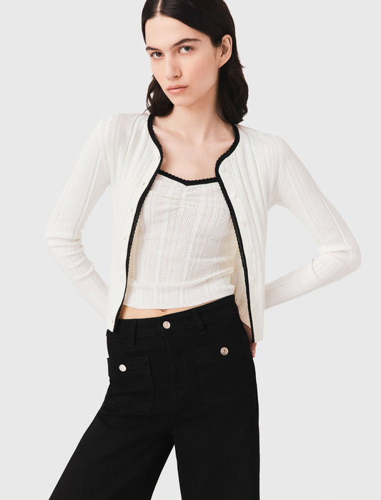 Pointelle knit twinset White