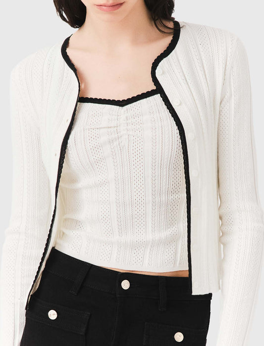Pointelle knit twinset White