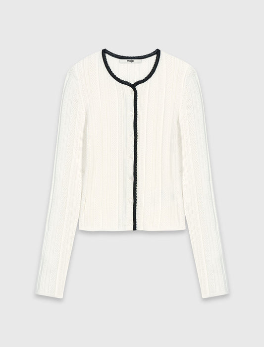 Pointelle knit twinset White