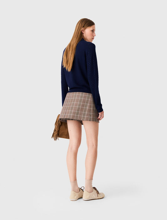 Rhinestone polo collar cardigan Navy