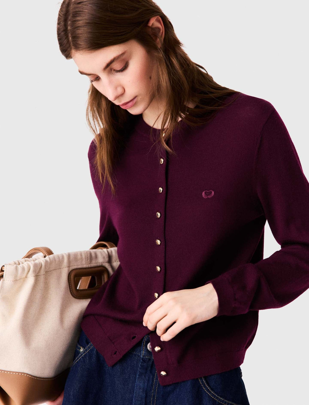 Cardigan with embroidered logo Eggplant
