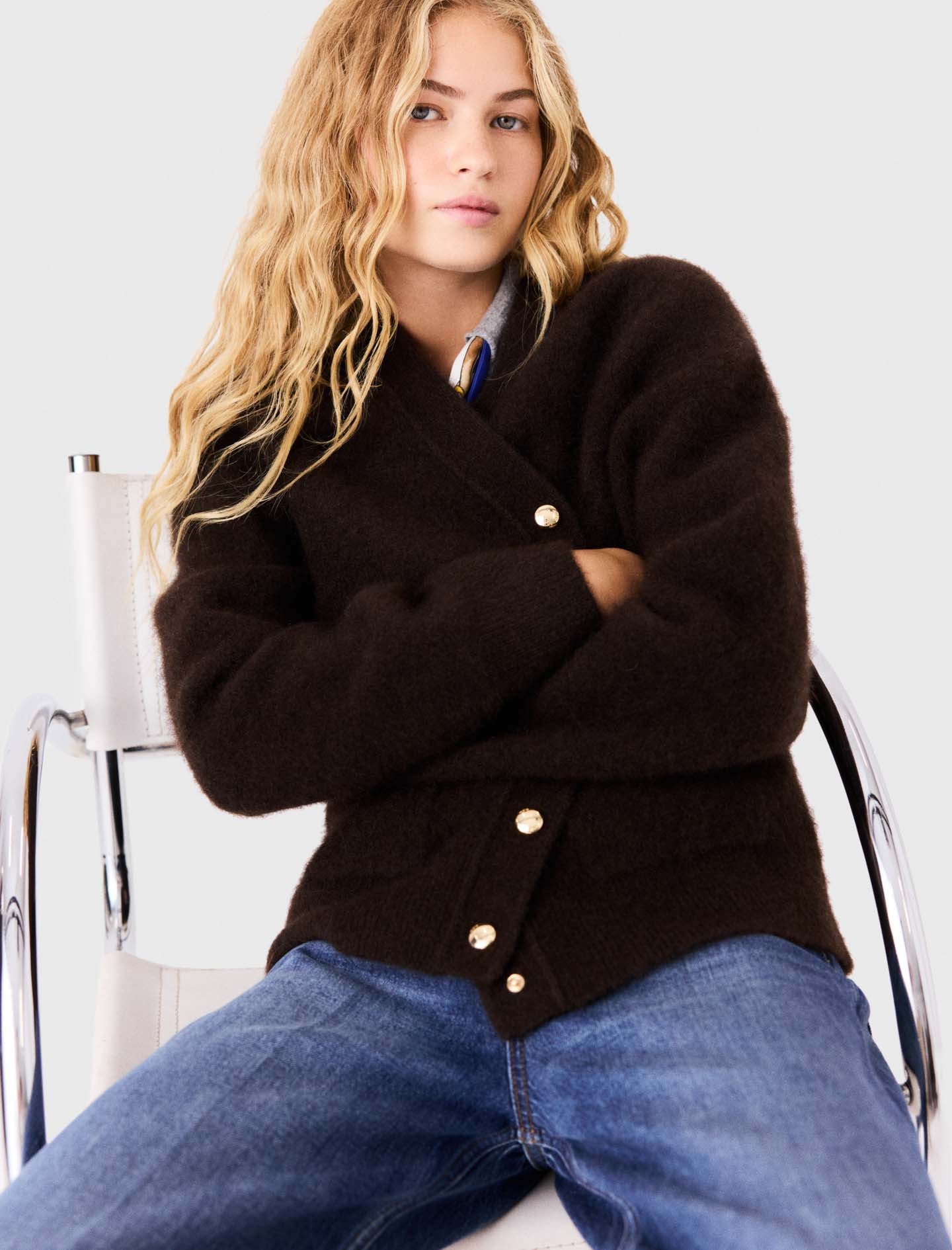 Long yak cardigan Dark Brown