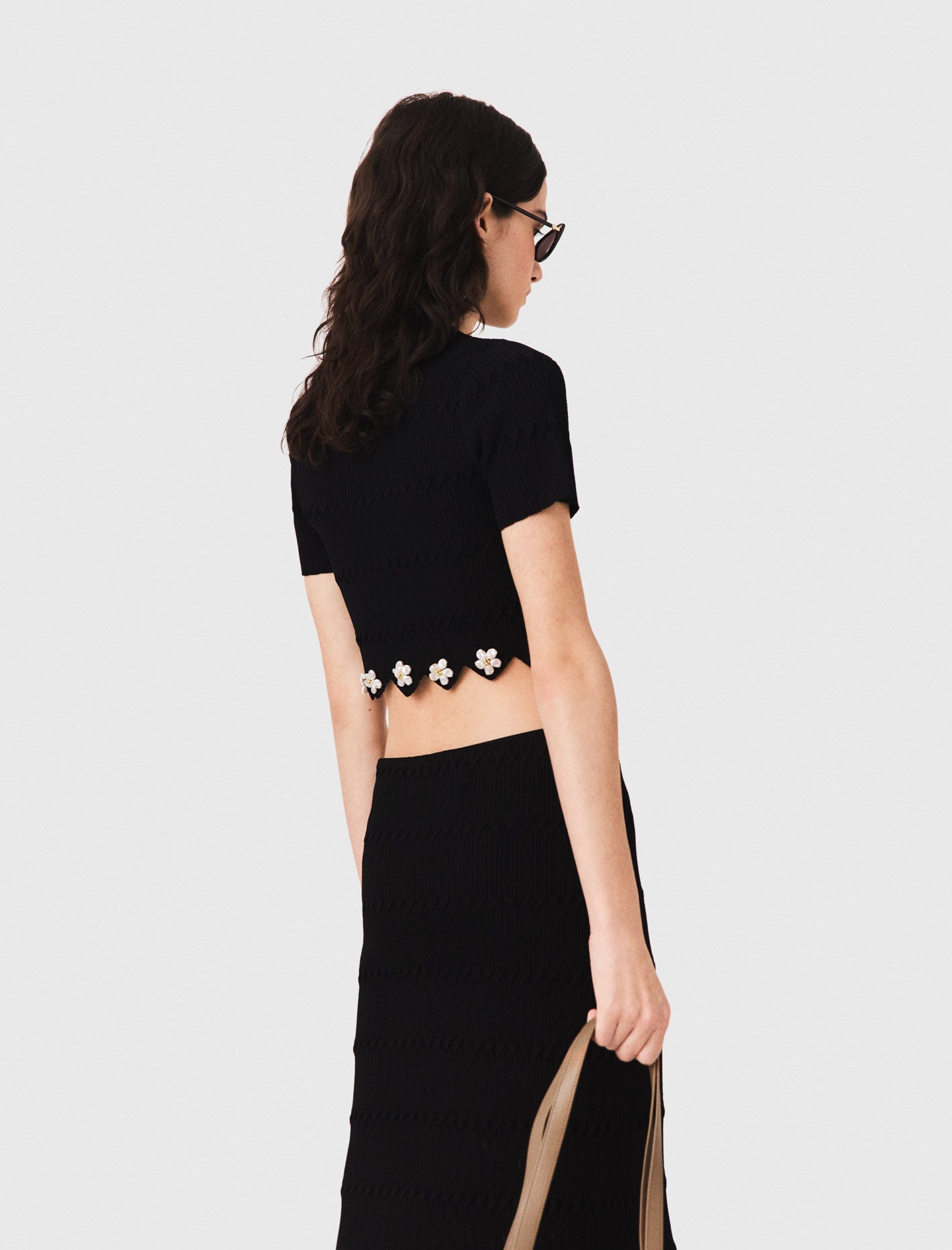 Cardigan with floral jewel details Black