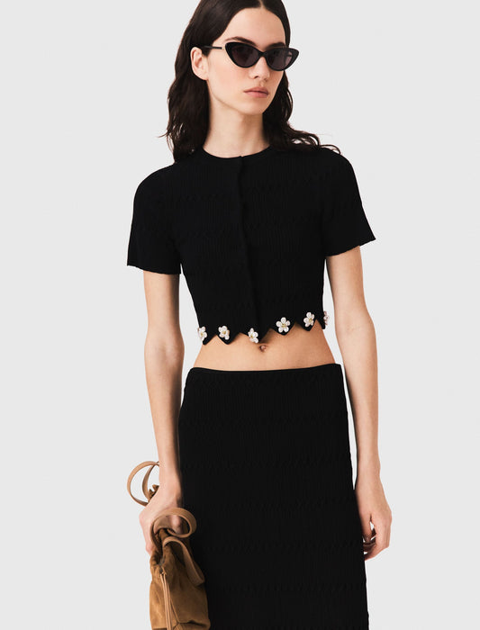 Cardigan with floral jewel details Black