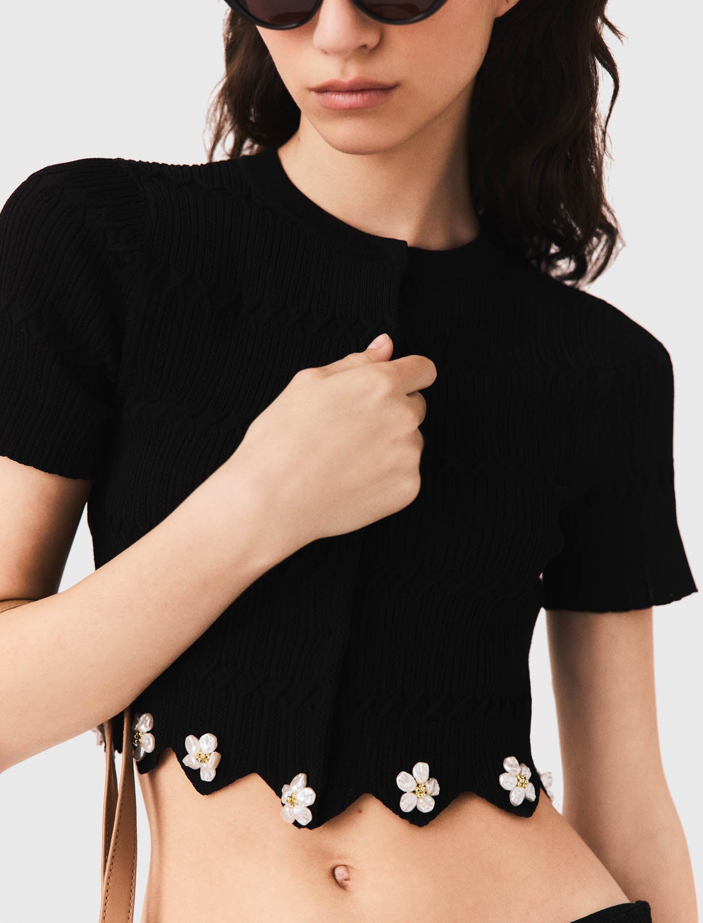 Cardigan with floral jewel details Black