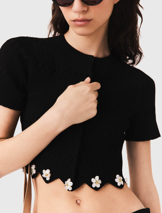 Cardigan with floral jewel details Black