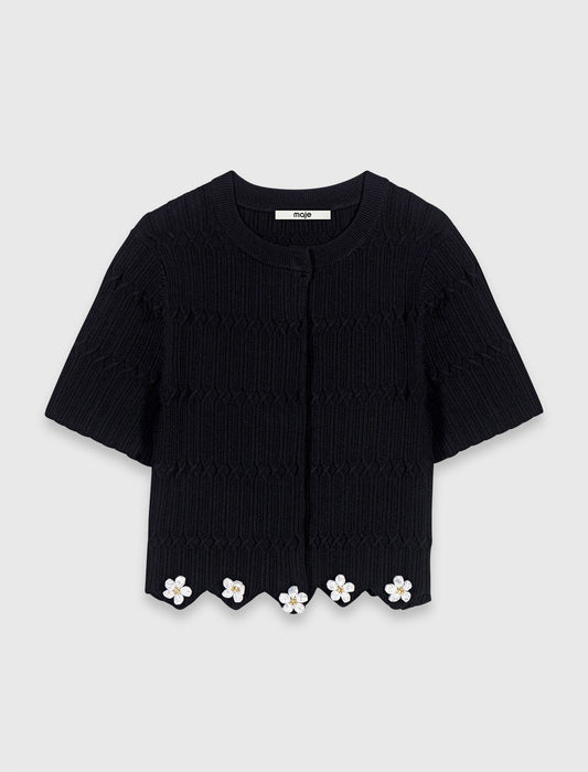 Cardigan with floral jewel details Black