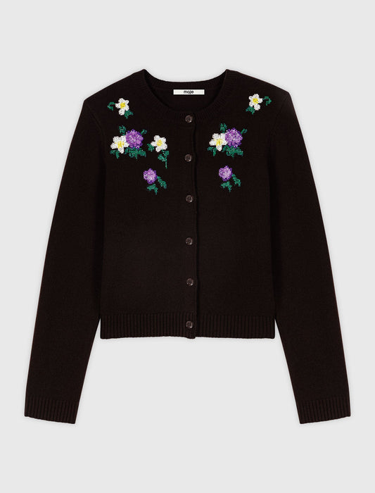 Cardigan with floral embroidery Brown