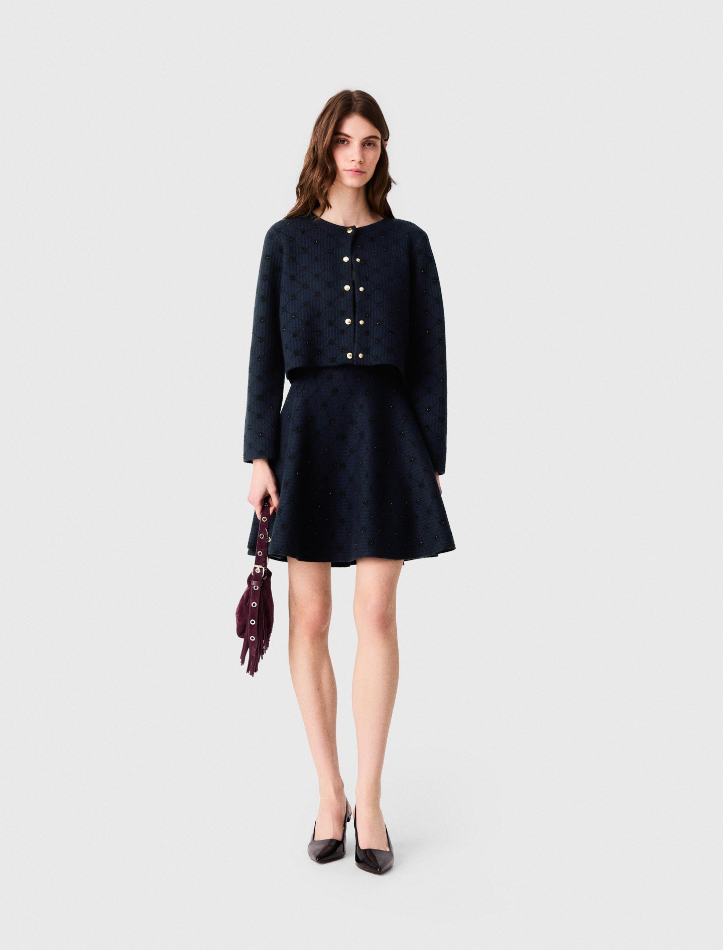 Jacquard cardigan with sequins Navy