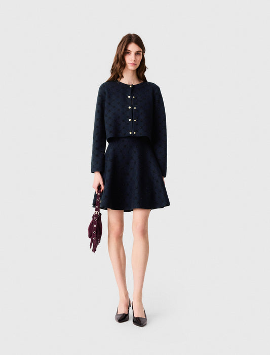 Jacquard cardigan with sequins Navy