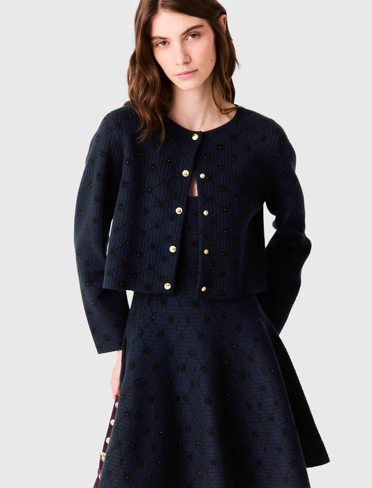 Jacquard cardigan with sequins Navy