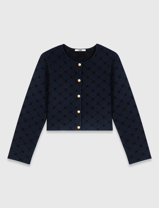 Jacquard cardigan with sequins Navy