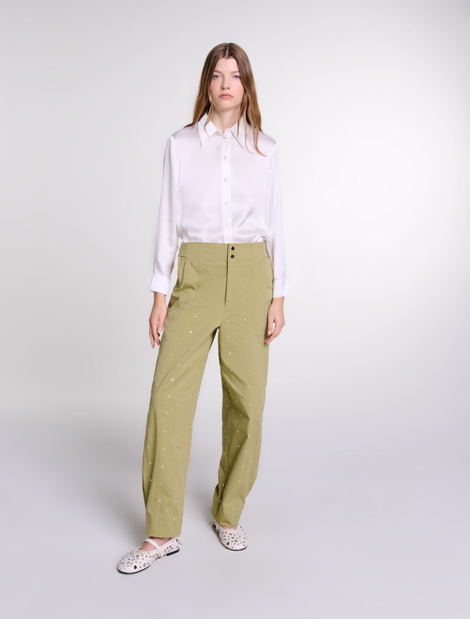 White-featured-Silk Satin Shirt