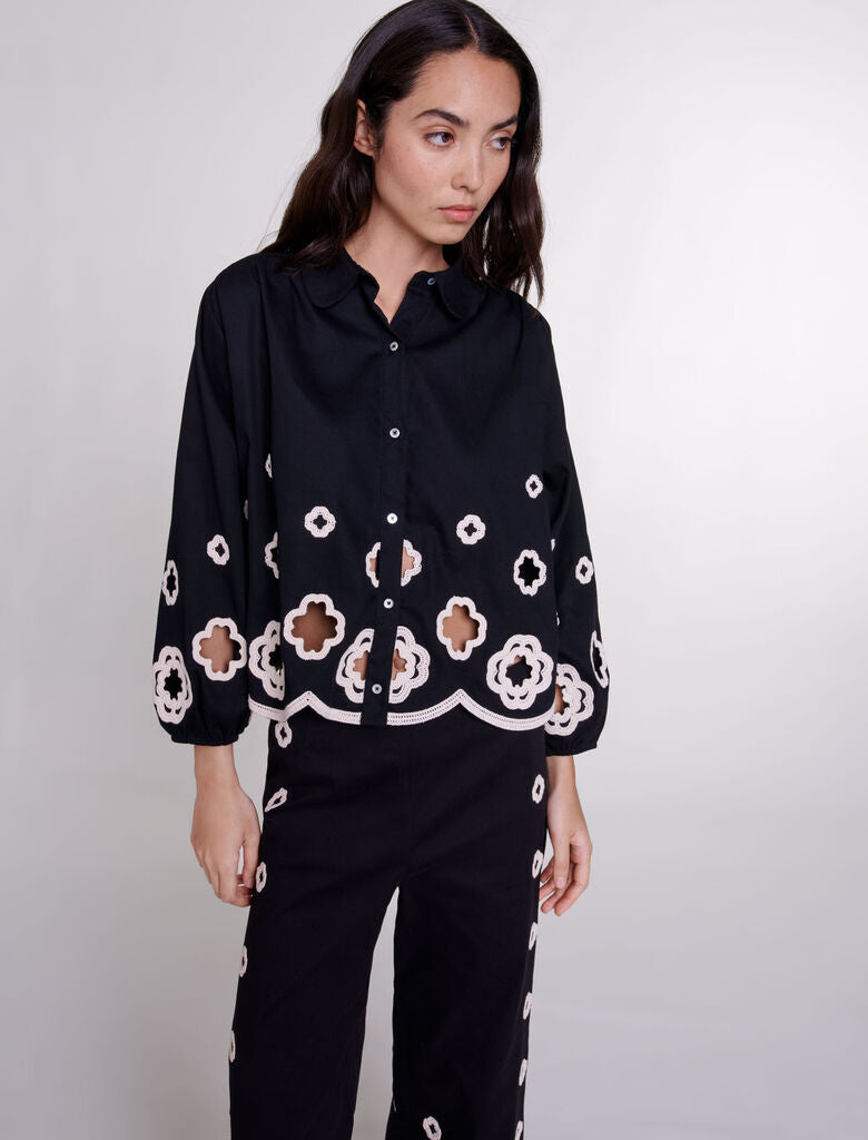 Black-Crochet Clovers shirt