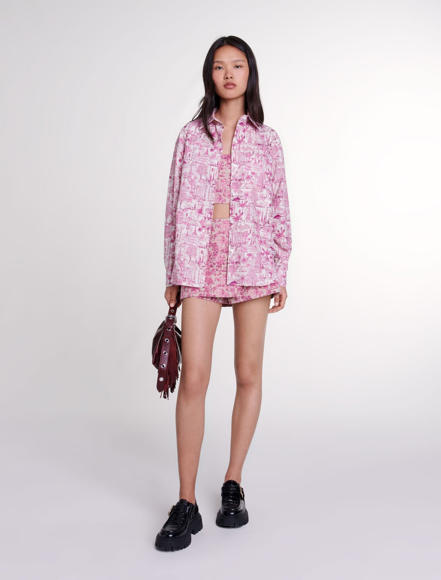 Paris pink print-featured-Oversize patterned shirt