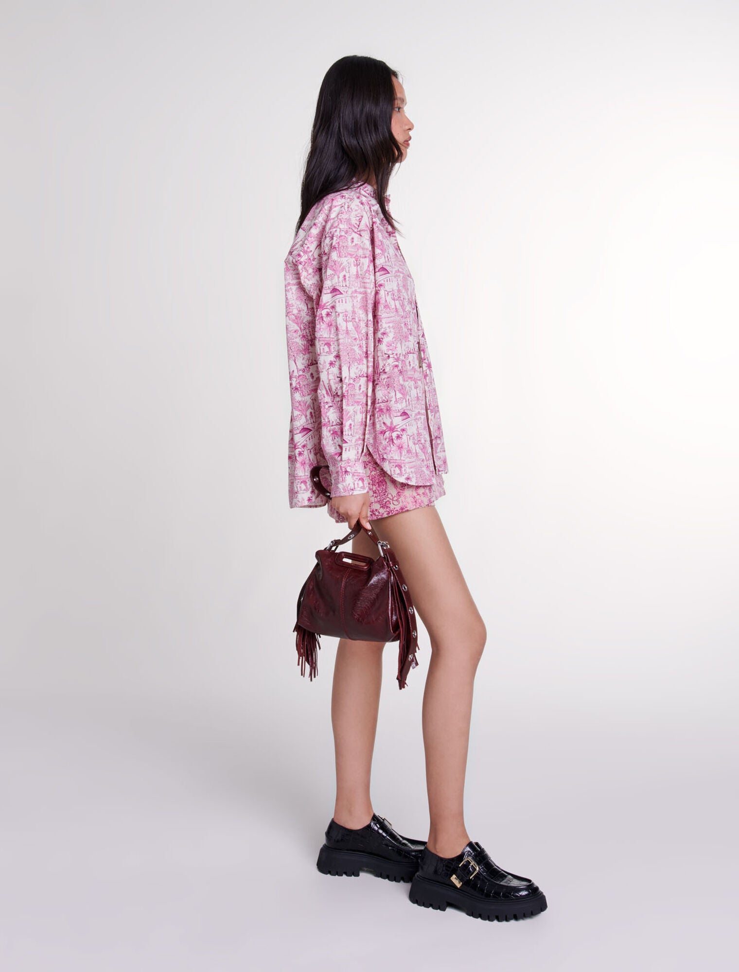 Paris pink print-Oversize patterned shirt