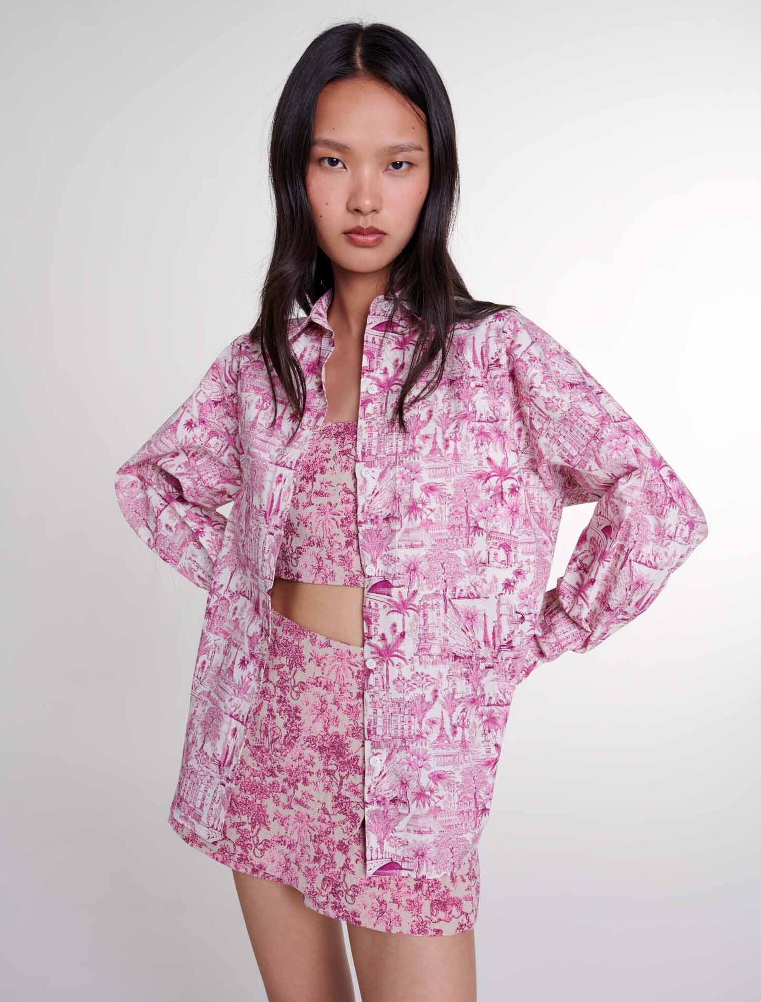 Paris pink print-Oversize patterned shirt