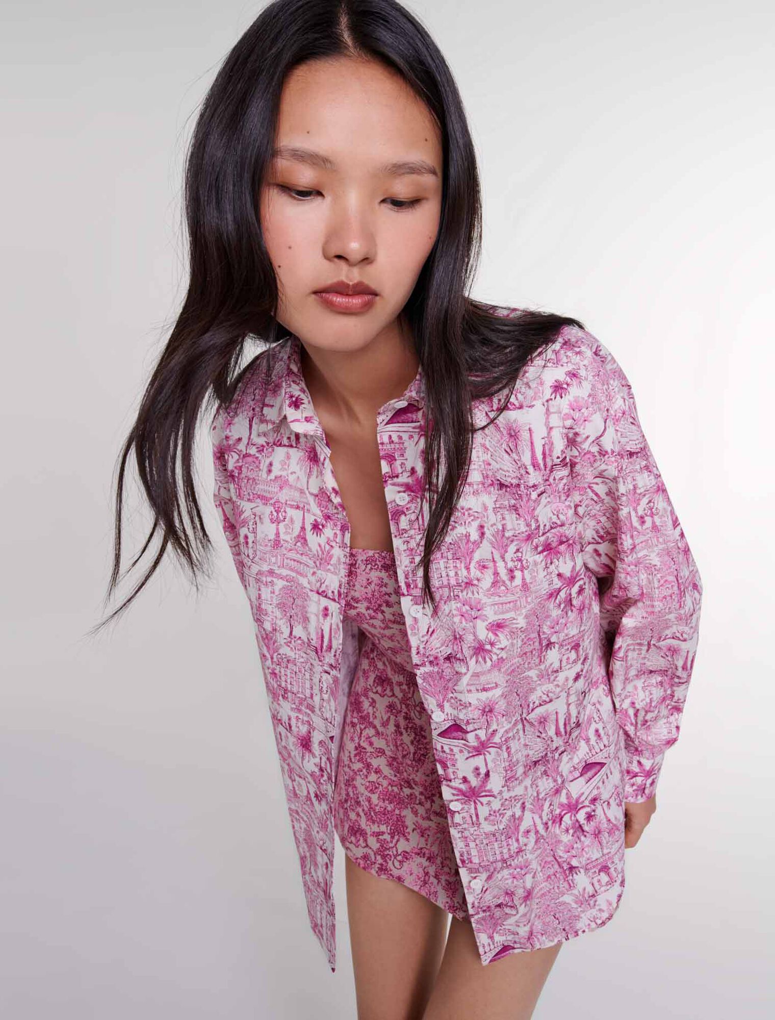 Paris pink print-Oversize patterned shirt