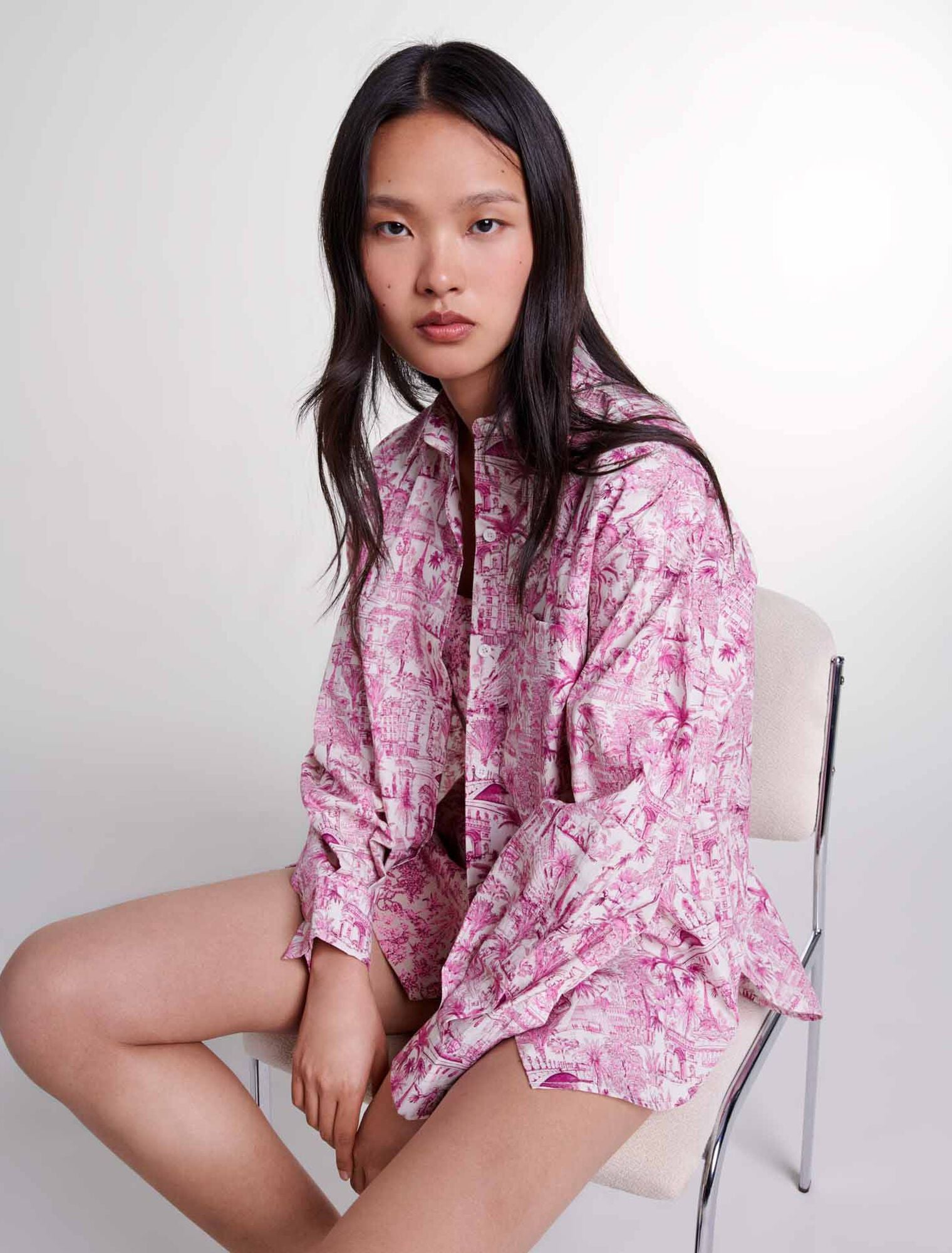 Paris pink print-Oversize patterned shirt