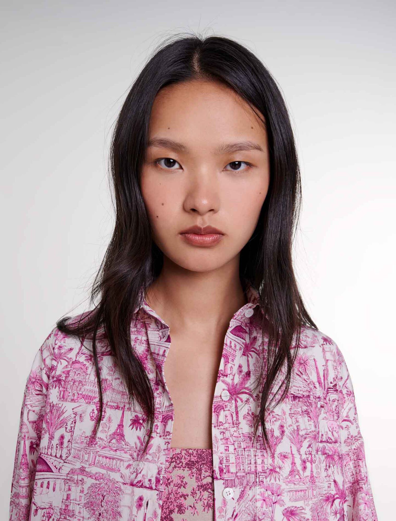 Paris pink print-Oversize patterned shirt