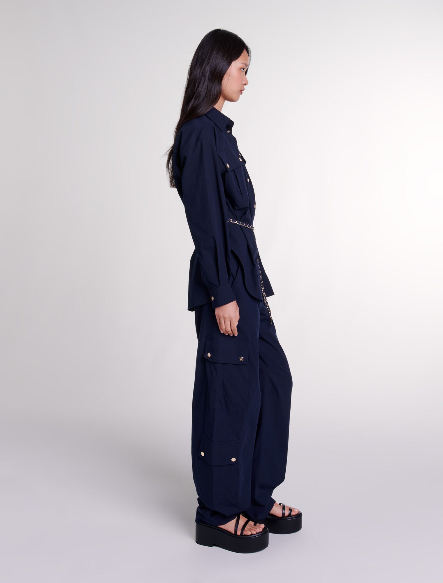 Navy-Belted long shirt