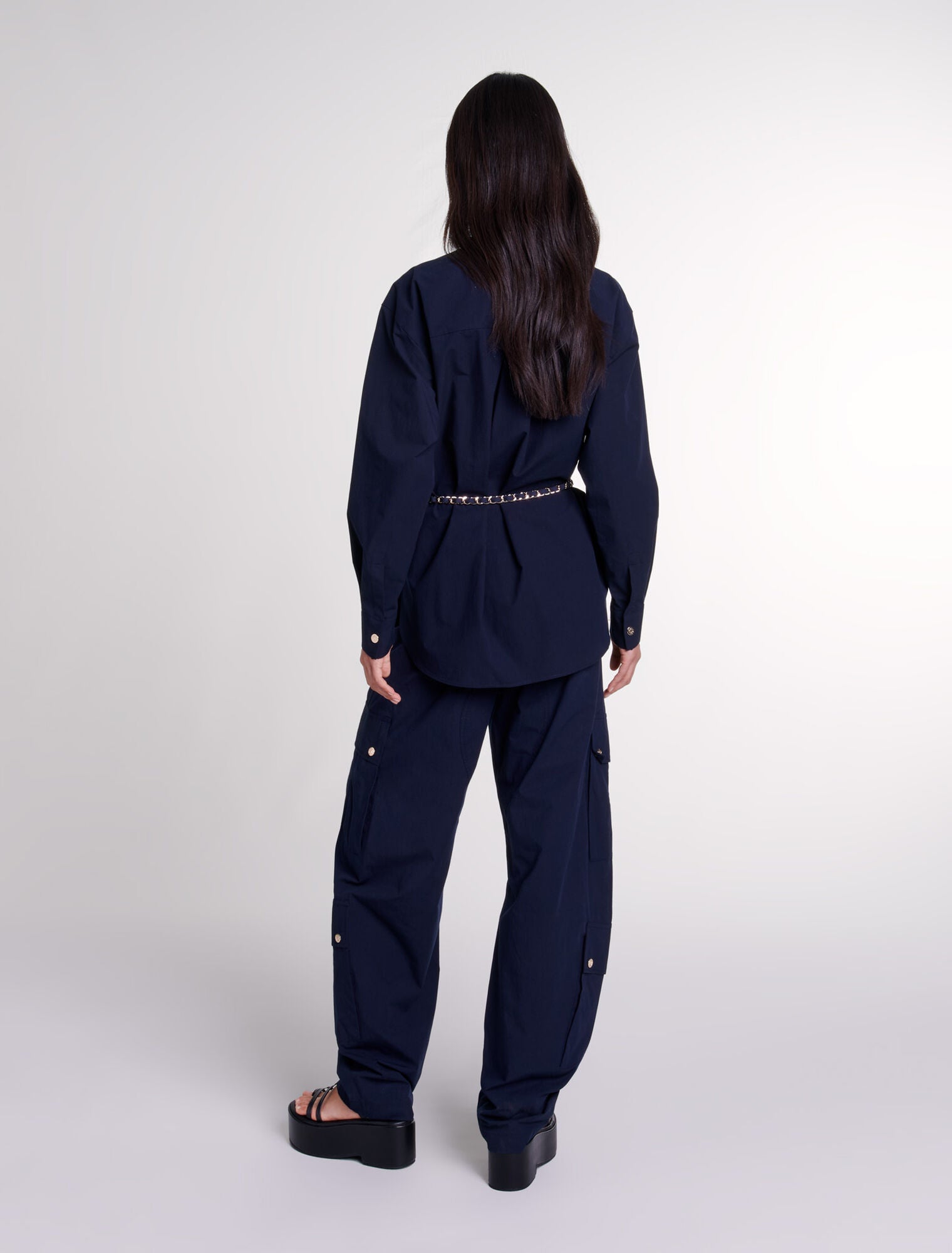 Navy-Belted long shirt