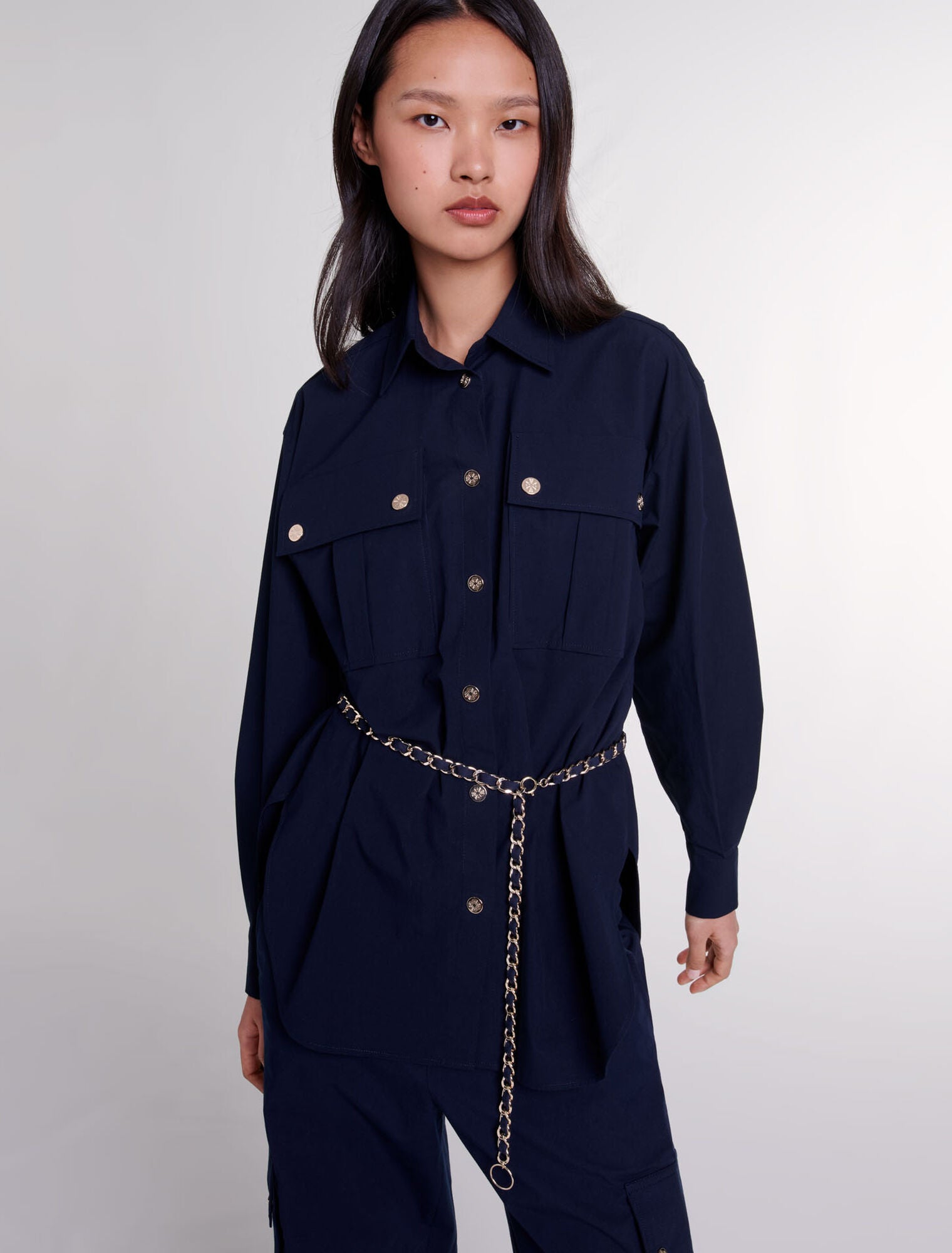 Navy-Belted long shirt