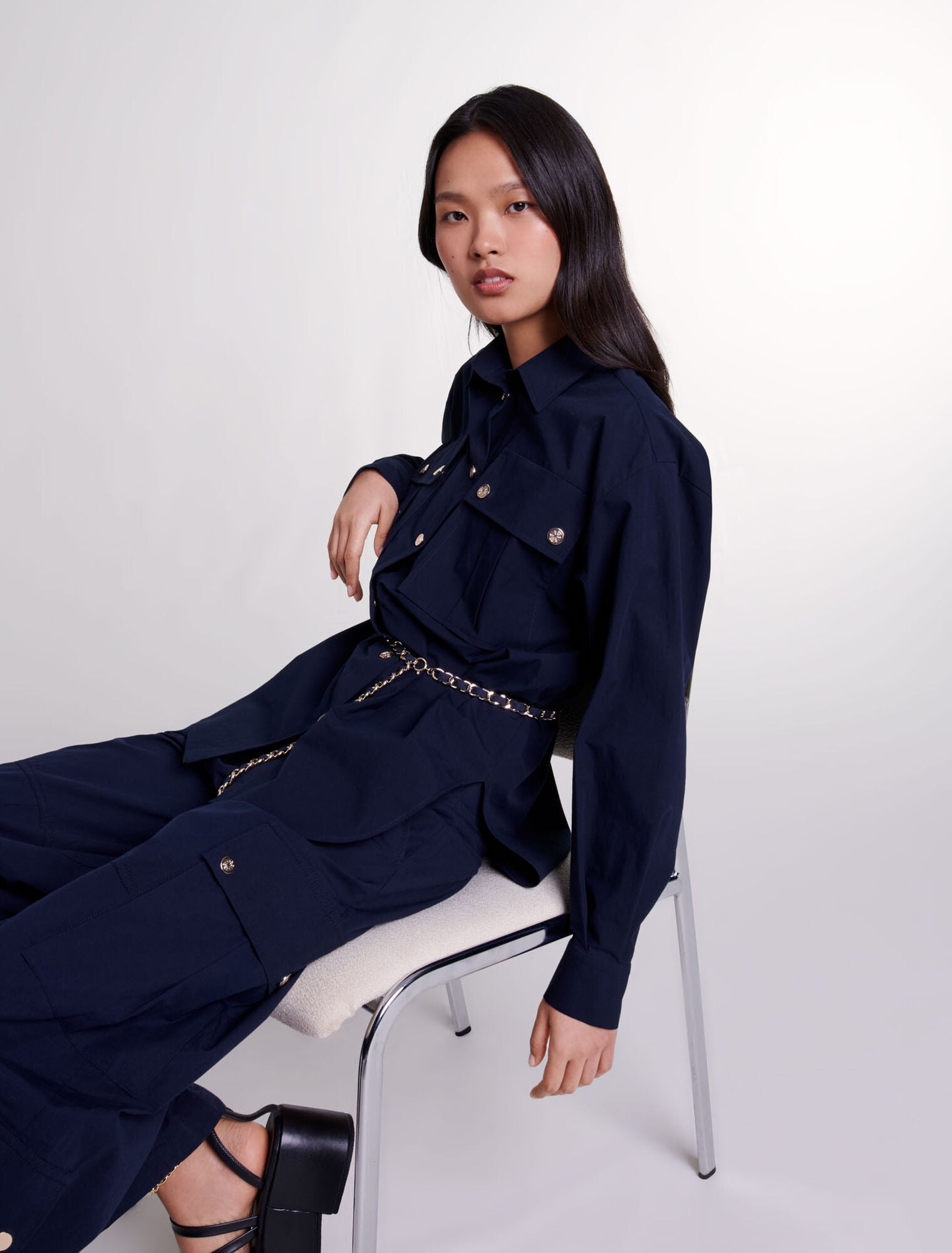 Navy-Belted long shirt