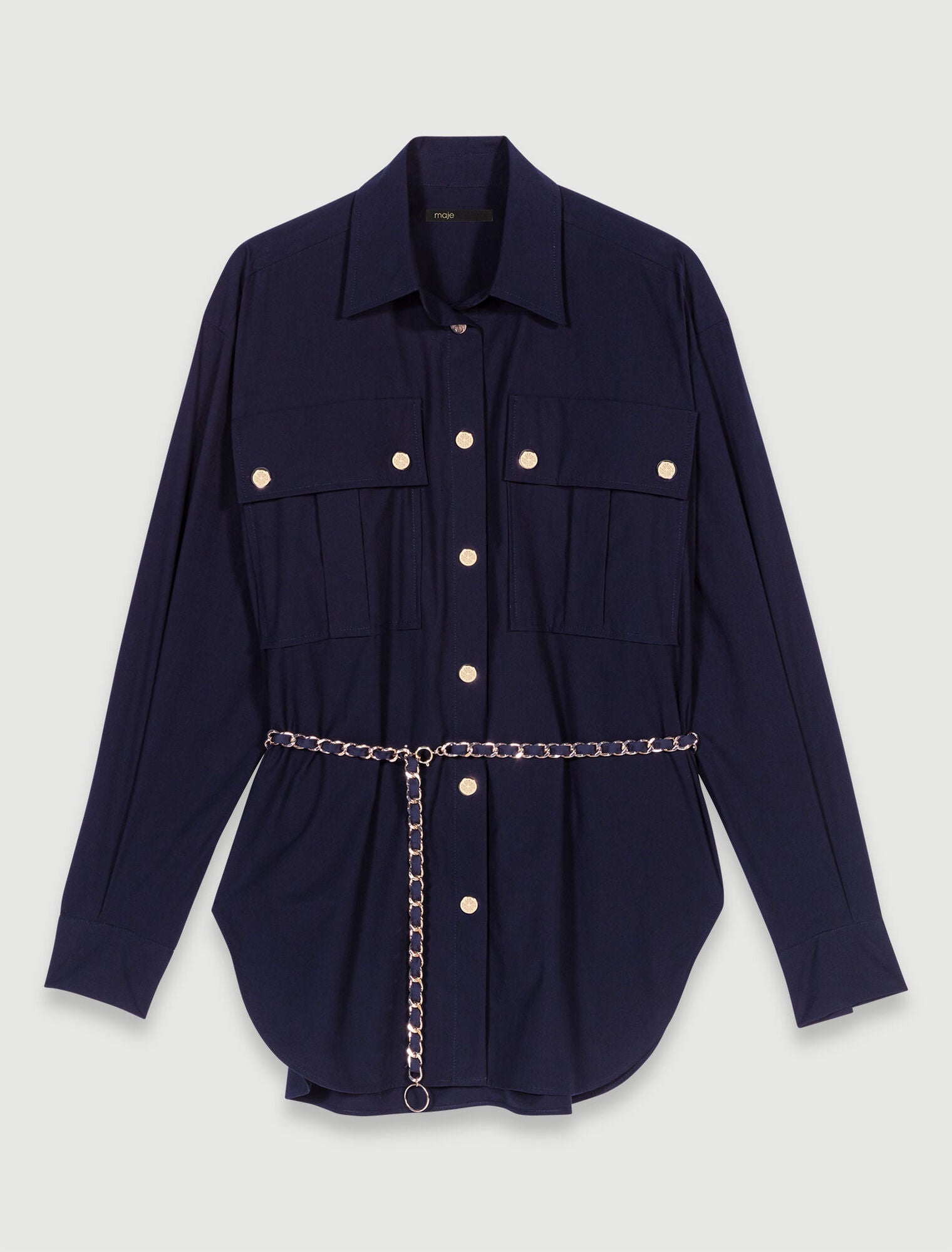 Navy-Belted long shirt